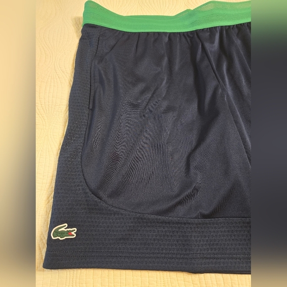 NWT Lacoste Men's Navy Blue Athletic Shorts with Green Waistband - Picture 2 of 4